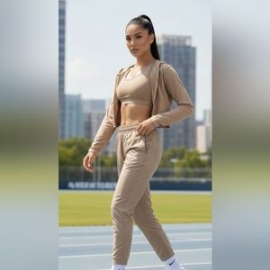 Nike Mid Rise Open Leg Stretch Track Pant, Tan, Womens Medium